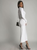 Smooth dress with long sleeves and a turtleneck, white FG678